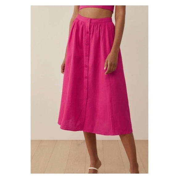 NWT REFORMATION Hot Pink Orzo Linen Two Piece Sleeveless Midi Dress US 2 Barbie - Picture 4 of 10